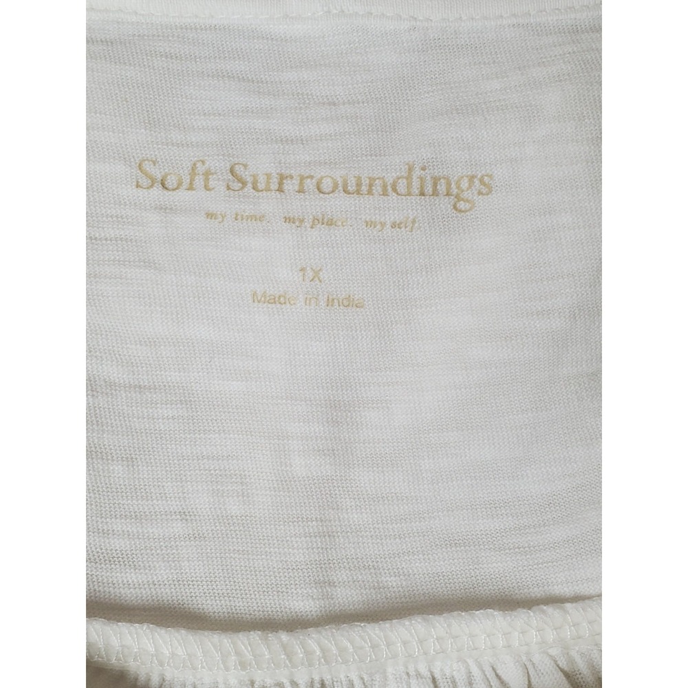 Soft Surroundings Embroidered Beaded Hooded Tunic Top 1X Cotton White 3/4 Sleeve - Picture 4 of 9